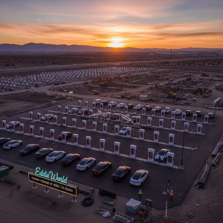 Tesla Unleashes Supercharger Goliath: Over 400 V4 Stalls Set to Redefine EV Travel in Yermo