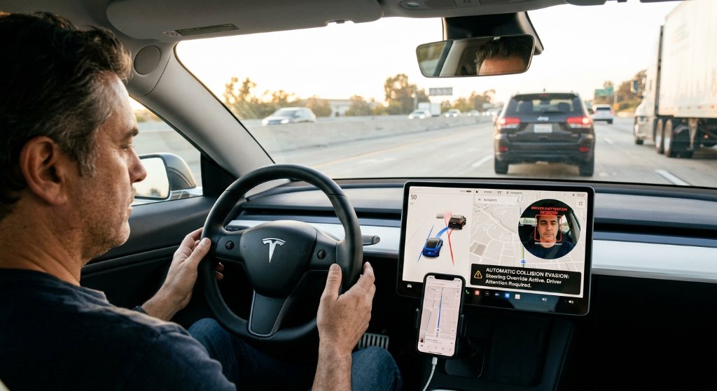 Tesla Blurs the Autonomy Line: How FSD’s New ‘Automatic Collision Evasion’ Steers Around Danger on Manual Drives