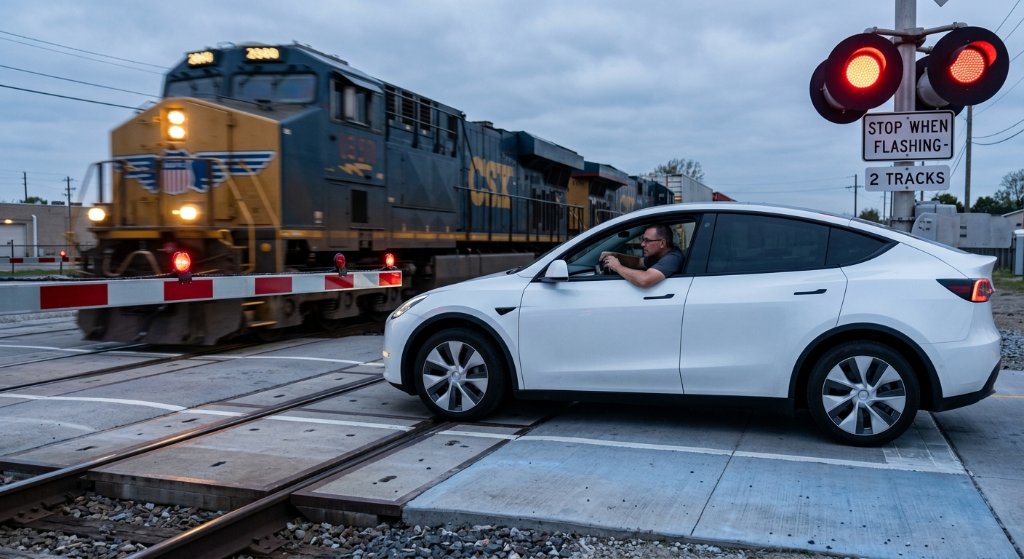 Still Blind to the Tracks: Tesla FSD v14.3.7 Nearly Drives Into Train, Exposing Critical Vision-Only Flaw