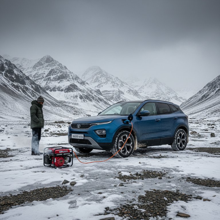 EV Readiness Under Fire: Petrol Generator Saves Tata Harrier.ev in High-Altitude Ordeal