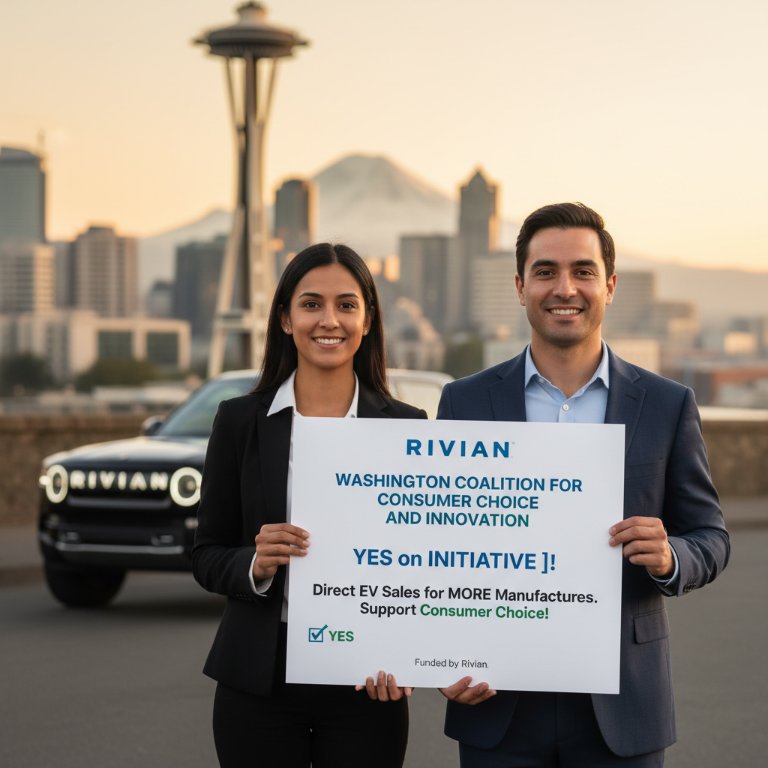 Rivian Fuels Washington Direct Sales Battle, Threatening Tesla's Exclusive Hold